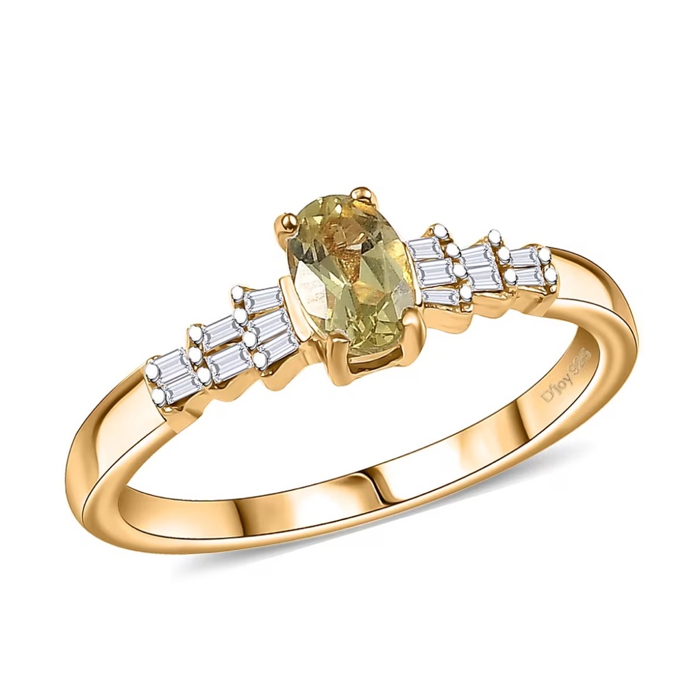 NEW Natural Diamond and Yellow Apatite 0.60 ctw Gold Plated Ring